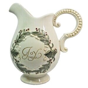 Christmas "Joy" Pitcher Brunch Breakfast Juice Tea Bev Holly Berries Red Green